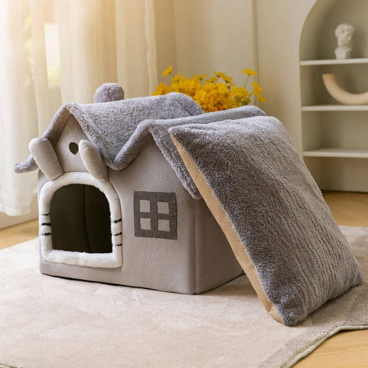 Niche Chien - ComfortableDogHouse™ - Gris Toiture Double - Paradis de Chien